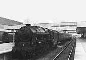 Ex-LMS 4-6-0 rebuilt Royal Scot class No 46149 'The Middlesex Regiment' stands at Coventry station's new platform two on a up express service