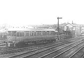 Daimler & BSA experimental railcar on the Nuneaton branch line as it passes Coventry No 3 Signal Cabin