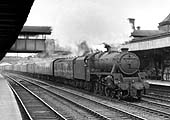 Ex-LMS 4-6-0 5MT No 45073 passes through Coventry on the fast line with an up parcels train in the late 1950s