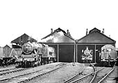 Ex-LMS 2-6-4T 4P No 42541 and ex-LMS 2-6-0 2MT No 46445 are seen standing standing with other locomotives at Coventry's old shed