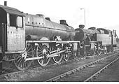 Ex-LMS 5XP 4-6-0 No 45723 'Fearless' and ex-LMS 4P 2-6-4T No 42586 stand smokebox to smokebox with each other