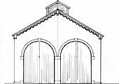 Front elevation of the 1867 Coventry Locomotive Steam Shed designed by Stafford drawing office