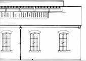 The front section of the side elevation of the Locomotive Steam Shed designed by Stafford drawing office