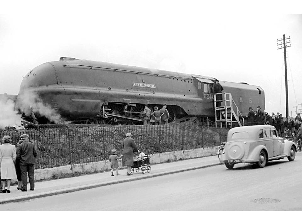 LMS 4-6-2 No 6240 'City of Coventry' stands adjacent to Quinton Road after being named by the Lord Mayor of Coventry