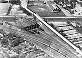 A 1920 aerial view of Coventry shed showing the location of the original 45 foot diameter turntable and the carriage sidings