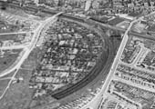 A 1939 aerial view of the junction of the branchline to Kenilworth, and on the right, Coventry's four road shed