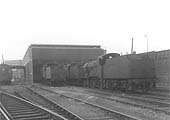 View of Coventry's British Railways built shed now being used to store condemned locomotives including in this view three ex-LMS 2P 4-4-0 locomotives