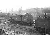 Ex-LMS 4MT 2-6-4T No 42669 is seen in a different pose standing in front of ex-LMS 0-4-4T 1P No 41902 which hs its chimney removed