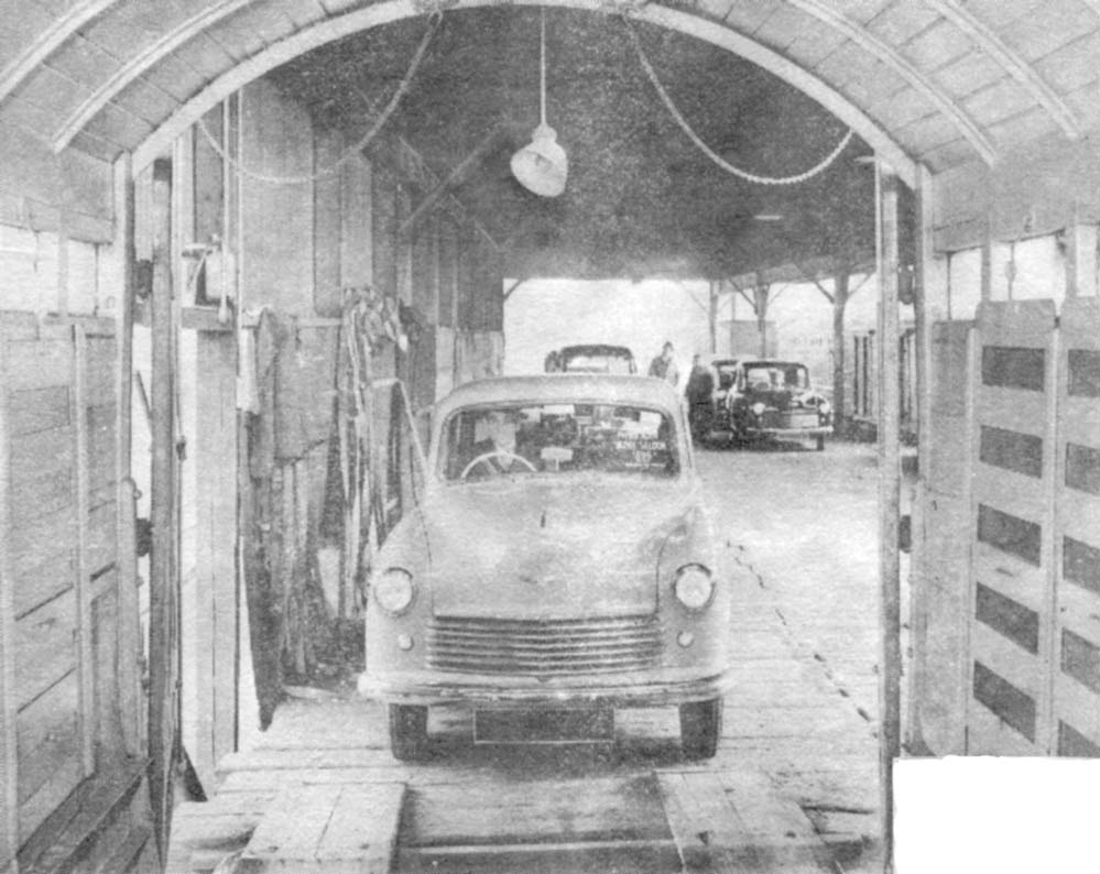 Inside the Coventry Goods Shed used to tranship road vehicles, in this instance a Hillman Minx, in September 1948