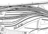 Part of the Ordnance Survey map showing the junction of the Nuneaton branch, the sidings and roads leading to the the goods sheds