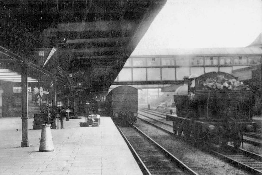 An Edwardian view of Coventry station's up platform shortly after the 1901-4 building work had been completed