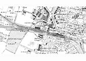 Ordnance Survey map showing goods yard, station & shed first surveyed in 1887 and published in 1888
