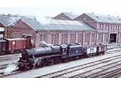 Ex-LMS 5MT 4-6-0 No 45349 is seen shunting alongside No 1 shed at Coventry Goods Yard circa 1962
