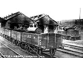 A rake of empty LNWR our-plank 'Loco' coal wagons stand on Coventry shed's coaling road in 1911