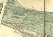 Close up of the 1910 2-Chain to the Mile L&NWR Plan showing the goods sheds, cranes, landing and sidings