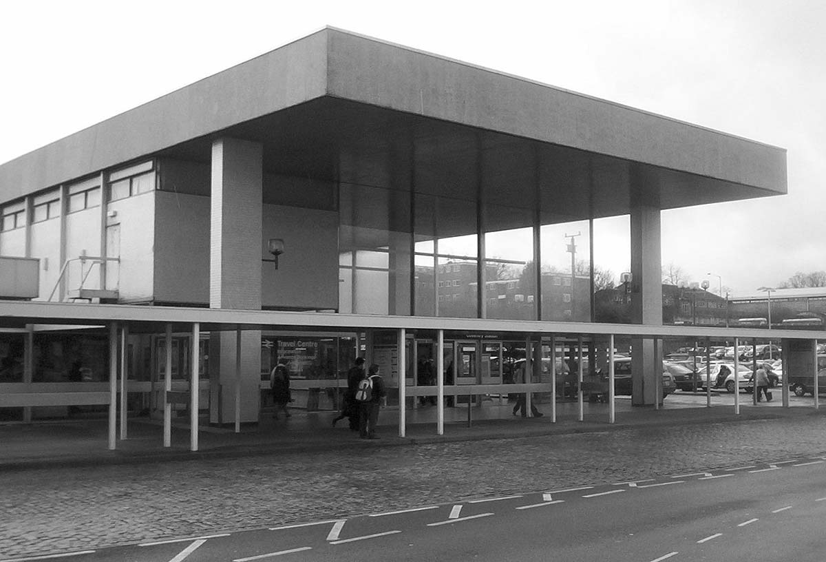 The front elevation of the rebuilt station facing the bus stops thought to be in the late 1980s