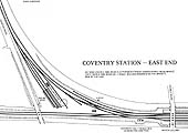 An 1882 Map of the East end of Coventry station showing the second, Webb designed, two road shed