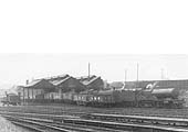 A 1930s view of Coventry shed as rebuilt with wide square doors to replace the earlier arched doorways viewed from the carriage sidings