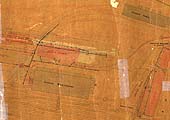 Close up of the 1891 L&NWR drawing showing the line of the new grain shed in the centre, and the stables and offices on the right