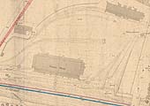 Close up of the 1891 L&NWR Plan showing the Midland Railway's goods shed at the top and the L&NWR shed at the bottom