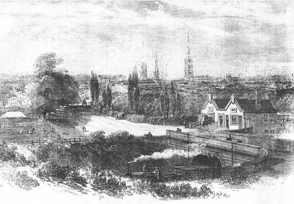A view of the original 1838 station building sited on Warwick Road whilst a Bury locomotive heads a train to Birmingham