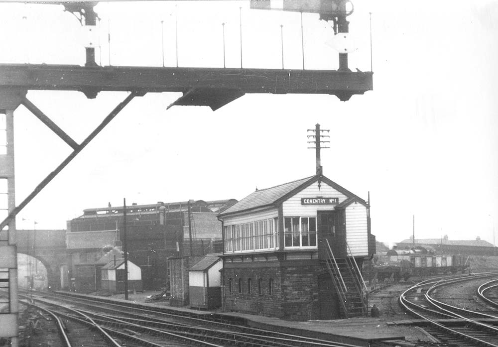 Looking towards Rugby with Coventry No 1 Signal box in the vee between the main line and the branch to Leamington