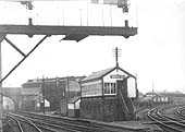 Looking towards Rugby with Coventry No 1 Signal box in the vee between the main line and the branch to Leamington