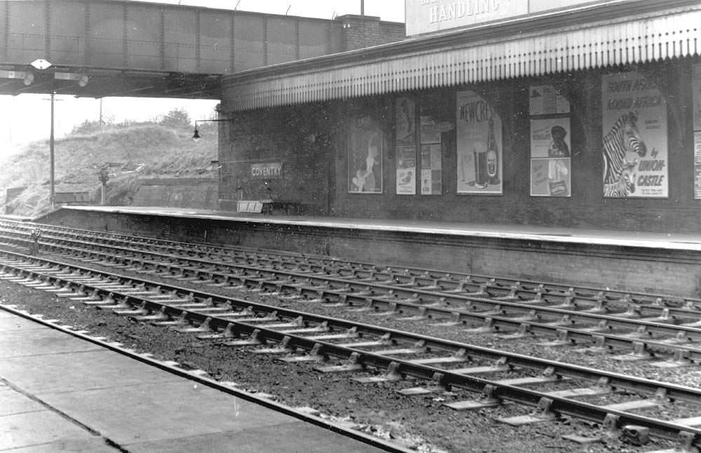 Later view of the Rugby end of the down platform below Stoney Road bridge with only the new British Railway station sign as evidence