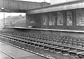 Later view of the Rugby end of the down platform below Stoney Road bridge with only the new British Railway station sign as evidence