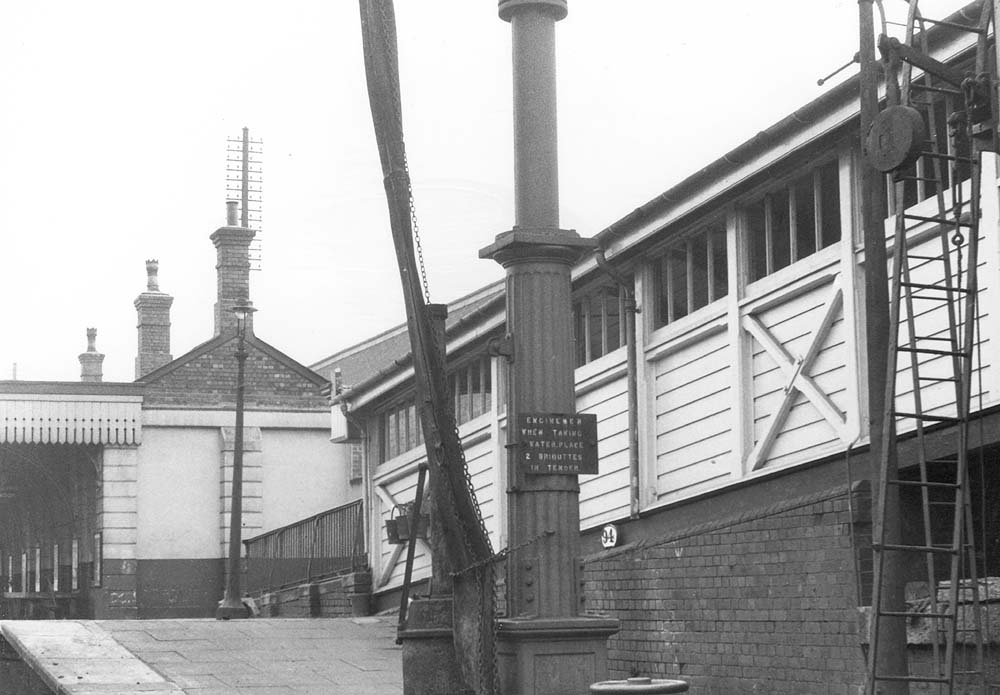 View of the London and Birmingham water column taken from the end of the down platform and the platform adjacent to the incline machine