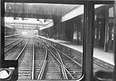 View of Coventry station's up platform taken from the rear of a Diesel Multiple Unit (DMU) on a Nuneaton to Leamington service
