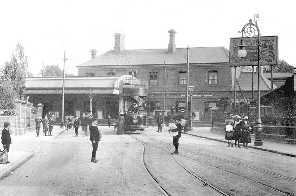 Another view looking from Eaton Road towards Coventry station showing an open top tram at the terminus