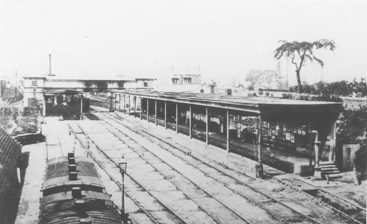 Looking towards Birmingham this view of the second station built at Coventry in 1840 shows the use of platforms with canopies