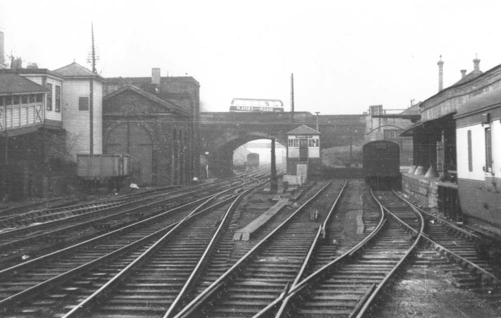 Looking towards Birmingham with No 2 Coventry Signal Box with the parcel sidings and depot on the right and the ex-L&B engine shed on the left