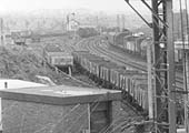 Close up showing Coventry No 4 Signal box in the distance and the sidings that ran on the left and the branch lines that ran immediately to the right