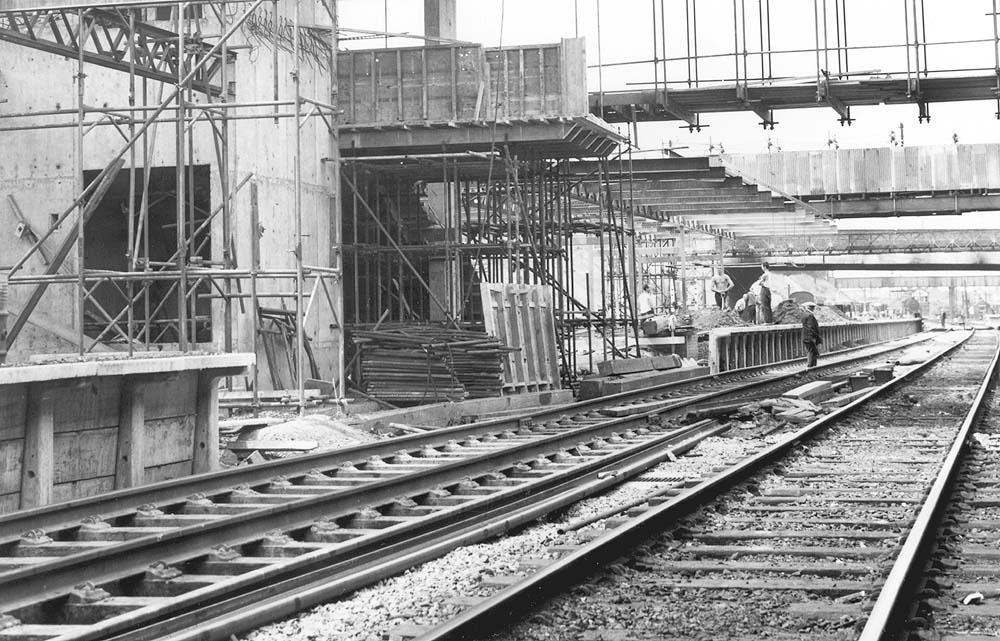 View of the island platform structure being built and the changed vista looking through to Spencer Park footbridge