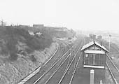 View of Three Spires Junction signal box with the branch to Gosford Green on the left and exchange sidings on the right
