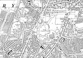 A 1944 Ordnance Survey map showing the line of Foleshill Railway and the various factories it served