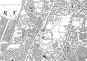 A 1926 Ordnance Survey map showing the line of Foleshill Railway and the various factories it served