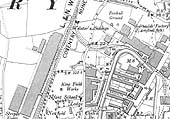 Close up of the 1912 OS map showing the junction of line of the Foleshill Railway at Webster's Sidings