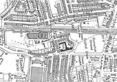 A 1944 OS map of Gosford Green goods yard and the sidings adjacent to the British Oxygen Company