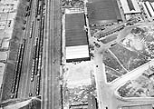 Close up of the 1929 aerial view of the sidings at Three Spires Junction and showing the open mineral wagons are empty