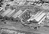 Second of two 1920 aerial views of Gosford Green Goods Yard and T Smiths Stamping Work's sidings