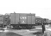 One of the LMS' wagons being turned on the cross line and turntables located in front of the warehouse