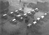 An aerial view of motor tractor units parked on the site of the former paper warehouse located in the Top Yard