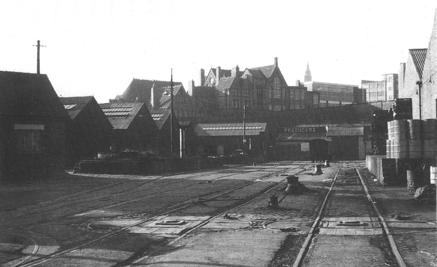 Looking towards the far end of Top Yard from Curzon Street level crossing gates with the weighbridge in the left