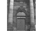 View of the grand doorway to Hardwick's main building with the L & B coat of arms sited on top of the ornate borrowed light
