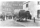 A cart load of hay being weighed at Smithfield Market prior to being sold at the corn and fodder markets