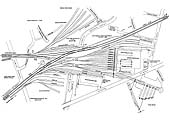 An 1888 diagrammatic plan of Curzon Street showing Lawley Street Junction and Curzon Street Wharf sidings