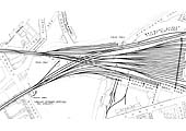 Close up of the 1864 plan showing the interchange of lines between the former L & B, GJR and B & G lines